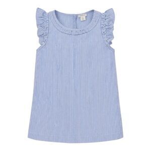 Crewcuts J Crew Seersucker Blue White Striped Ruffle Tank Top Shirt Girls 8
